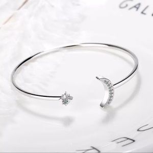 925 Silver Cz Moon Star Bangle Bracelet